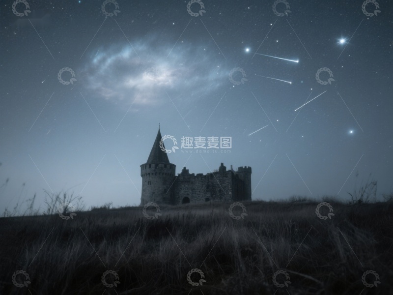 高清大图下载【趣麦麦图】夜空流星划过古堡