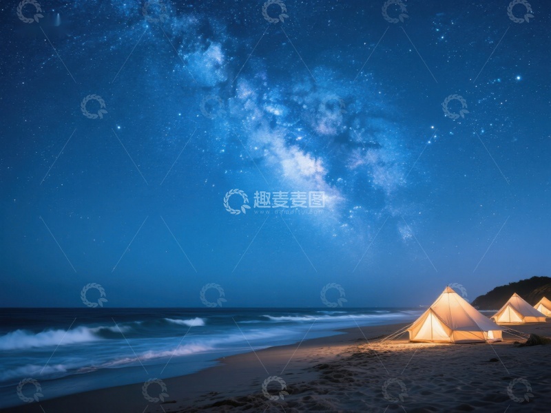高清大图下载【趣麦麦图】星空下的海滩露营