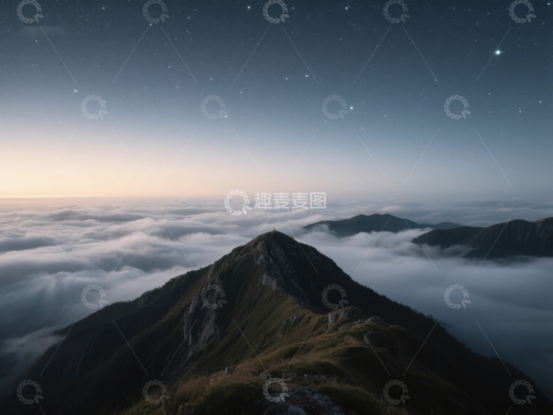 高清大图下载【趣麦麦图】夜幕山巅，云海星辰
