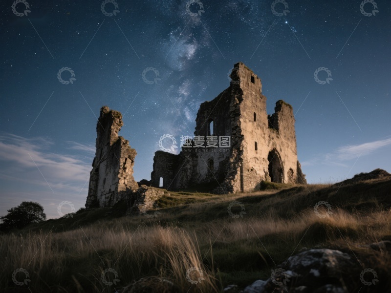 高清大图下载【趣麦麦图】夜空下的古老废墟