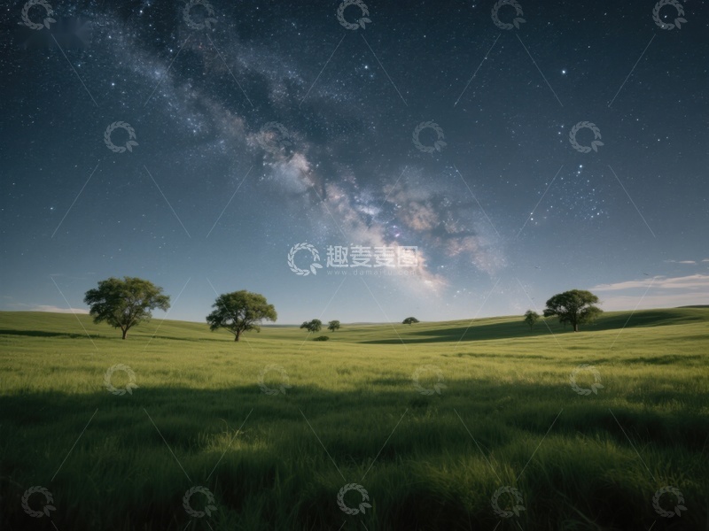 高清大图下载【趣麦麦图】星河璀璨下的宁静草原