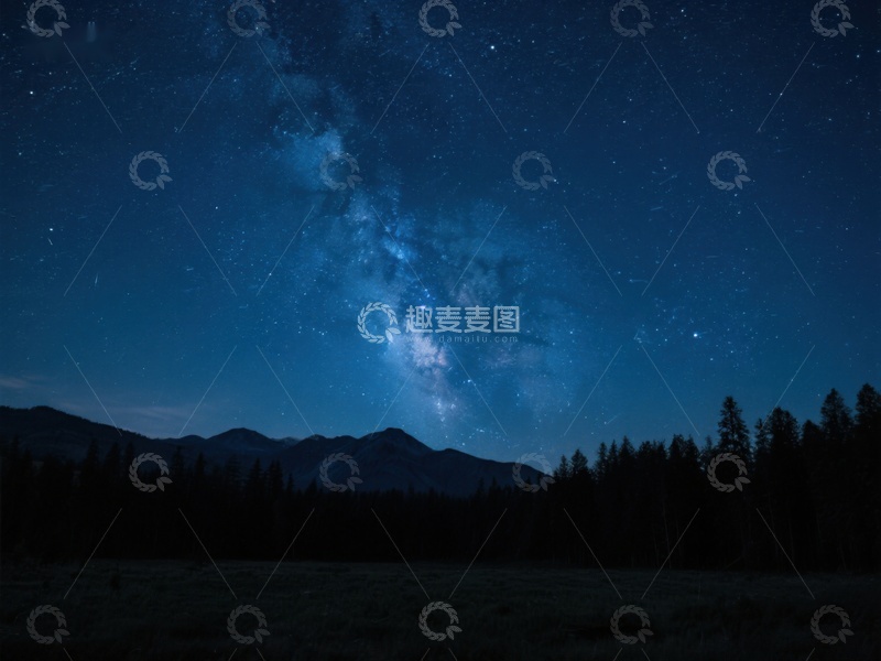 高清大图下载【趣麦麦图】夜空银河与山林剪影