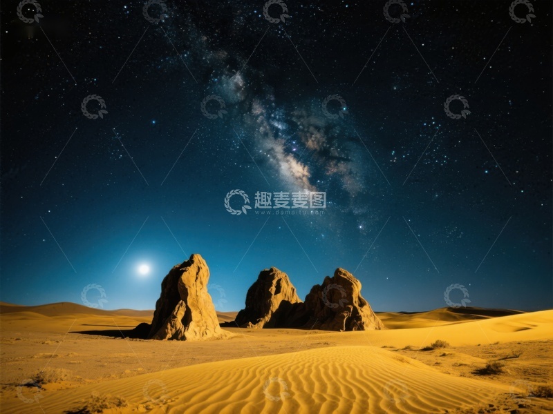 高清大图下载【趣麦麦图】沙漠夜景与银河