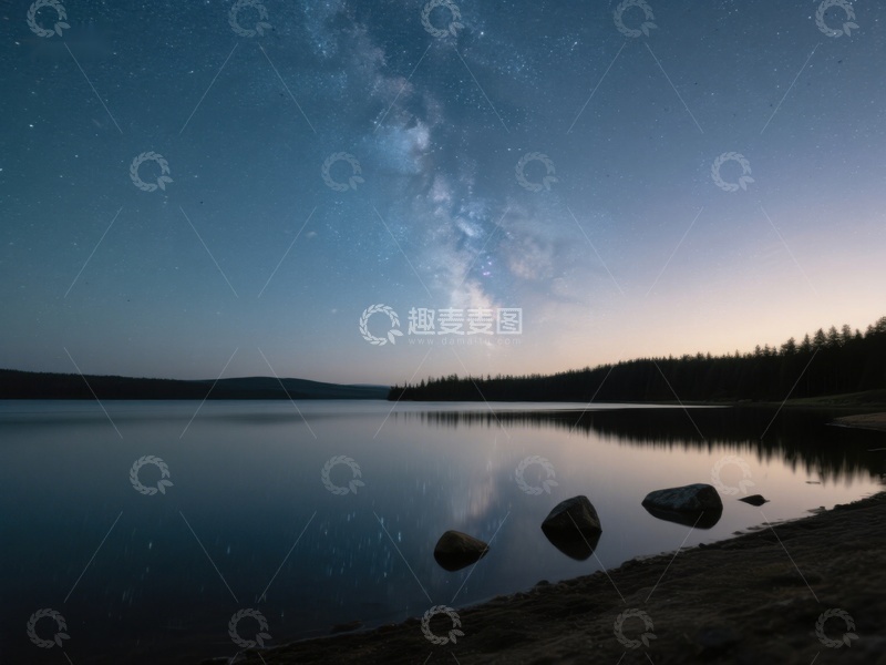 高清大图下载【趣麦麦图】银河映照湖面，夜空静谧如画