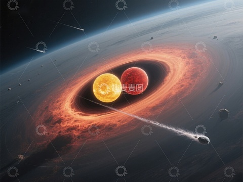 双星系统与行星环的奇幻宇宙景象