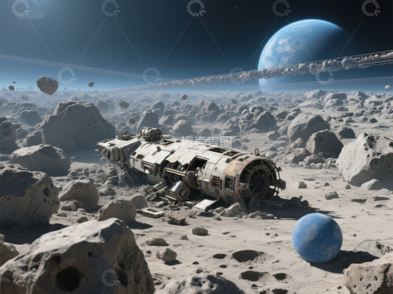 高清大图下载【趣麦麦图】废弃飞船与星球背景