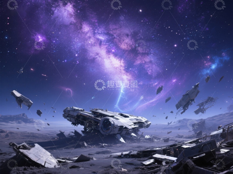 高清大图下载【趣麦麦图】星际战场：破碎飞船与璀璨星河