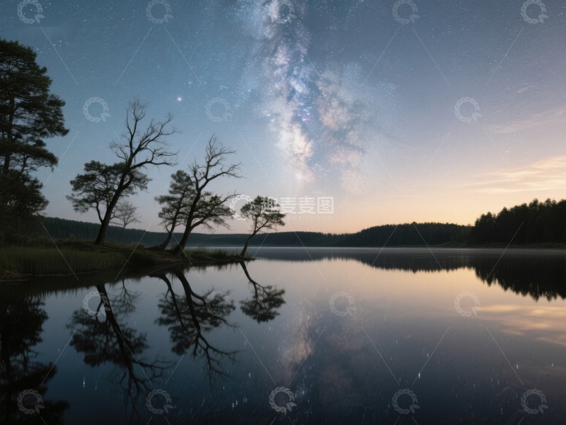 高清大图下载【趣麦麦图】星河映湖，静谧夜景