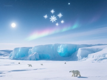 极地夜景：冰川、北极熊与星空
