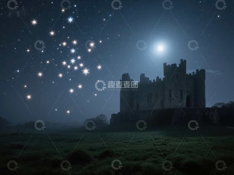 高清大图下载【趣麦麦图】月夜星空下的古老城堡