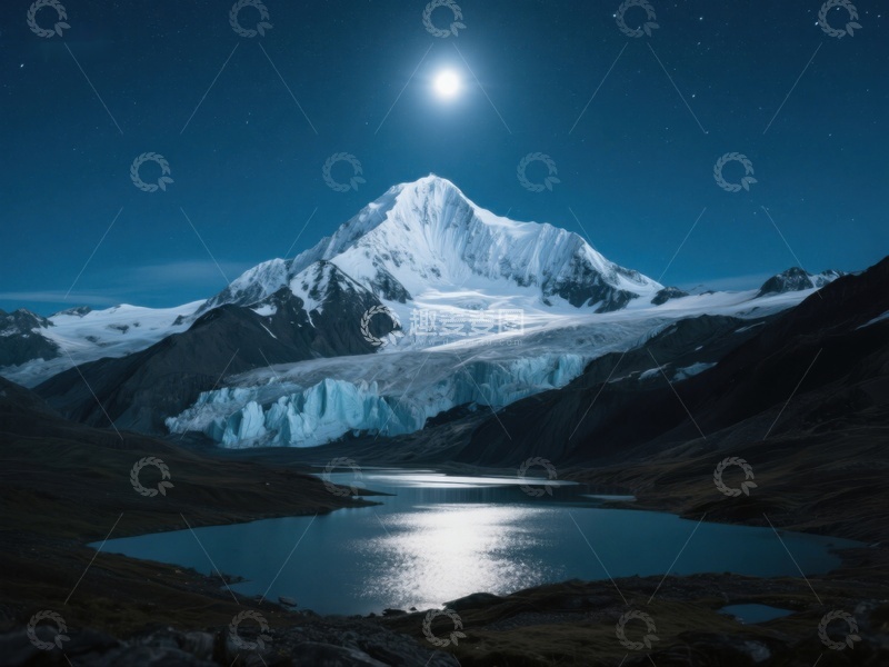 高清大图下载【趣麦麦图】月光下的雪山与湖泊