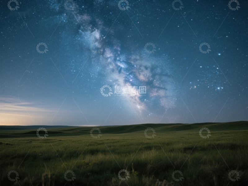 高清大图下载【趣麦麦图】银河横跨夜空，草原静谧无垠