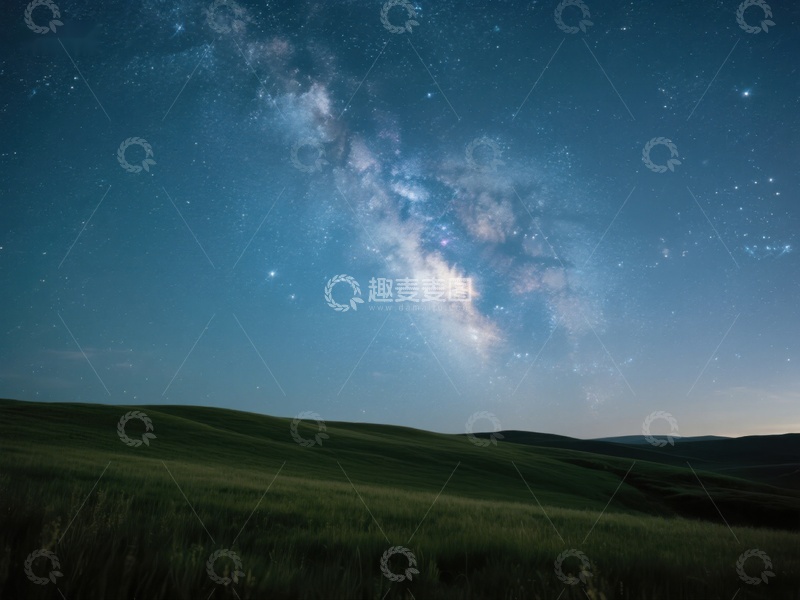 高清大图下载【趣麦麦图】银河横跨夜空，草原静谧无垠