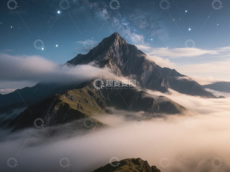 高清大图下载【趣麦麦图】星夜云海中的巍峨山峰