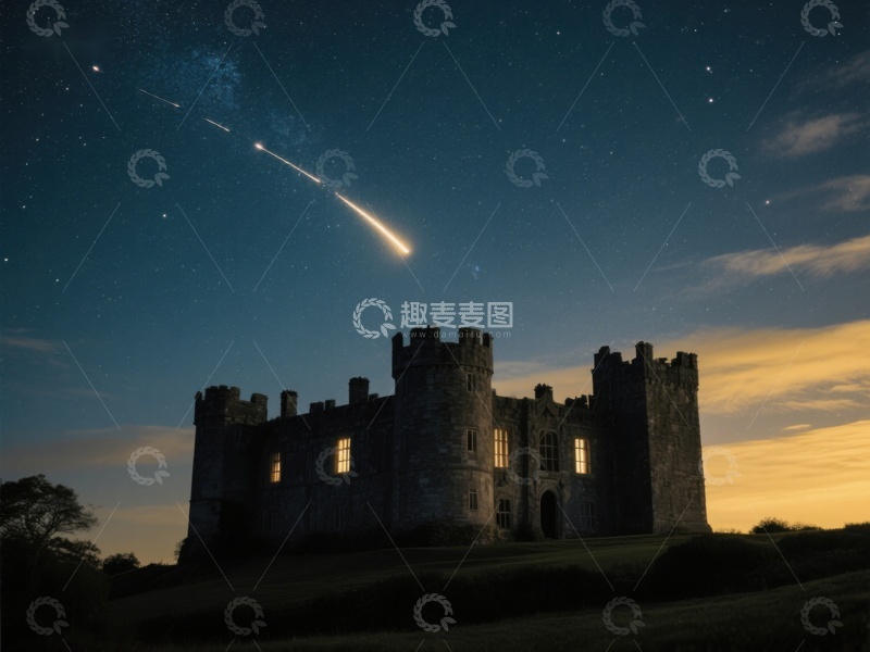 高清大图下载【趣麦麦图】夜空流星划过古堡