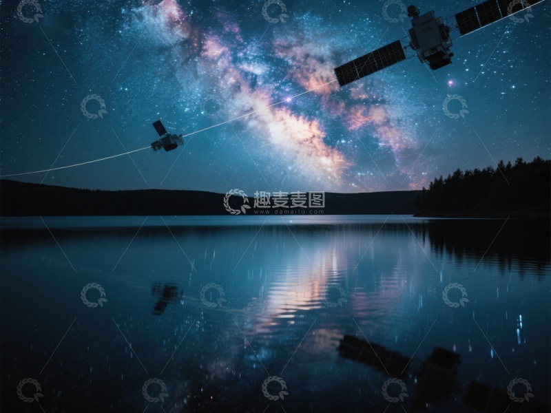 高清大图下载【趣麦麦图】夜空卫星与湖面倒影