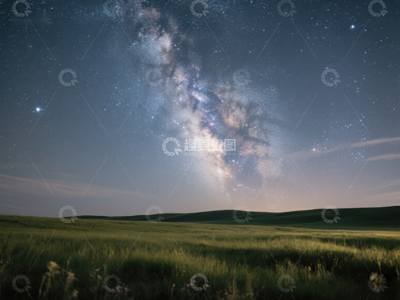 高清大图下载【趣麦麦图】银河横跨夜空，草原静谧无垠