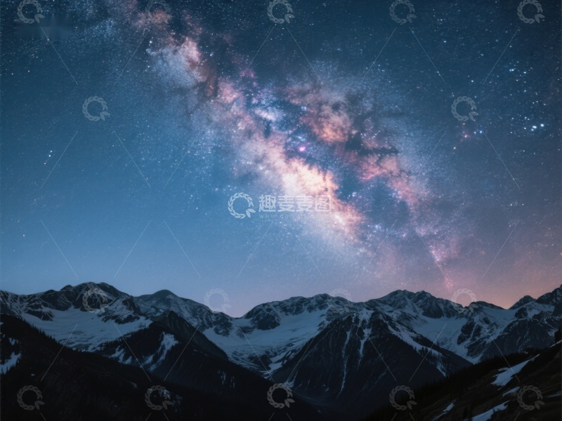 高清大图下载【趣麦麦图】雪山夜空下的银河美景