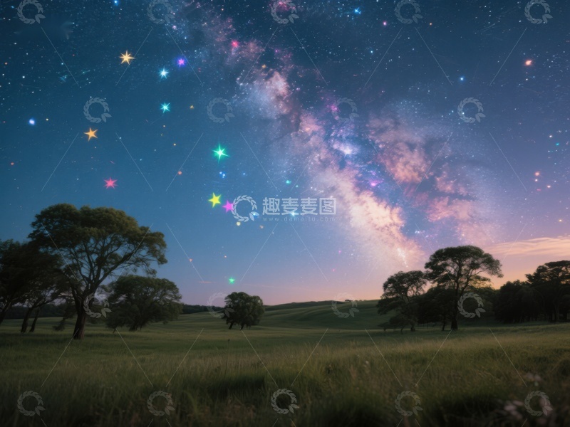 高清大图下载【趣麦麦图】星空下的宁静草原