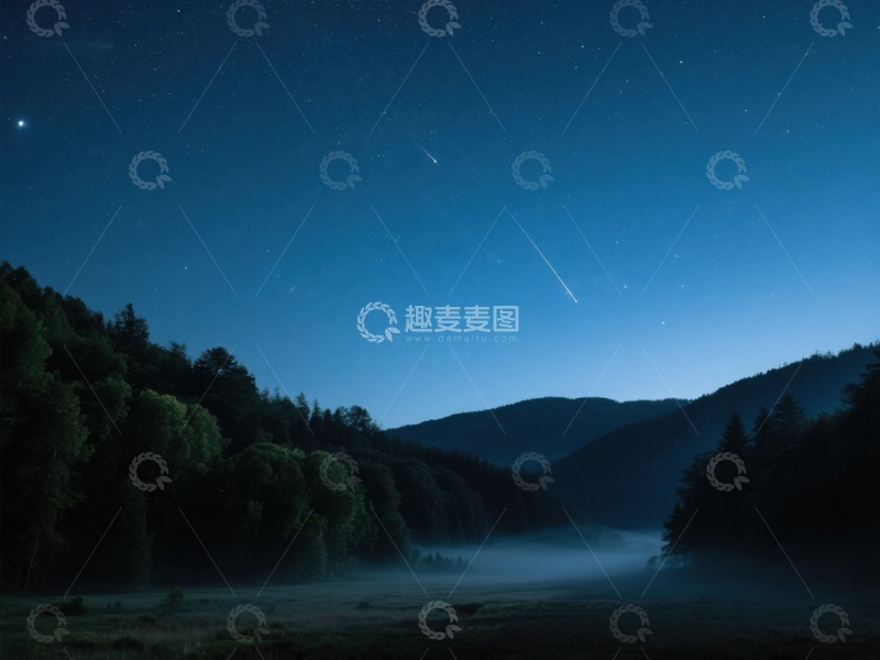 高清大图下载【趣麦麦图】夜空流星划过山林