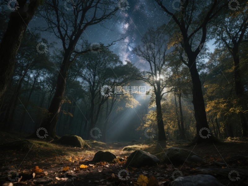 高清大图下载【趣麦麦图】星空下的森林晨光
