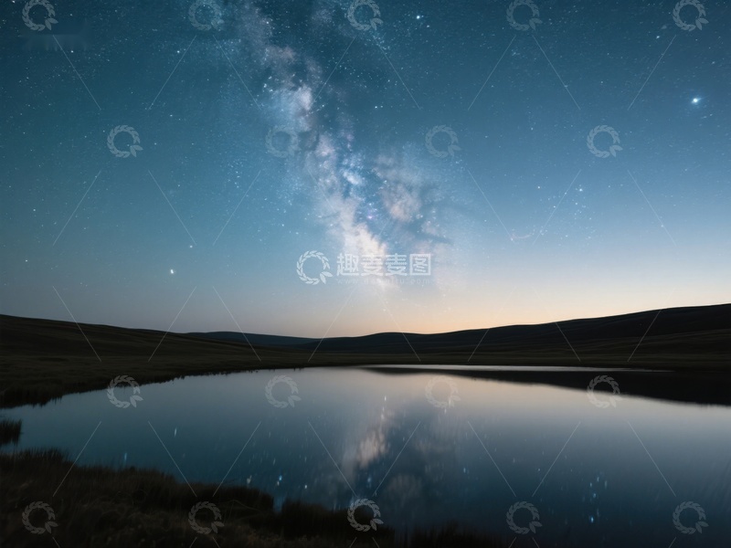 高清大图下载【趣麦麦图】银河映湖夜景