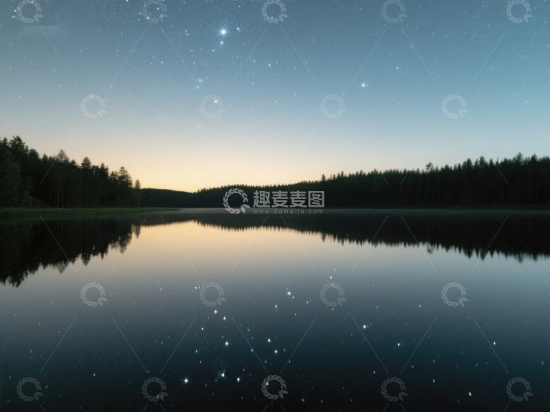 高清大图下载【趣麦麦图】夜空下的静谧湖面