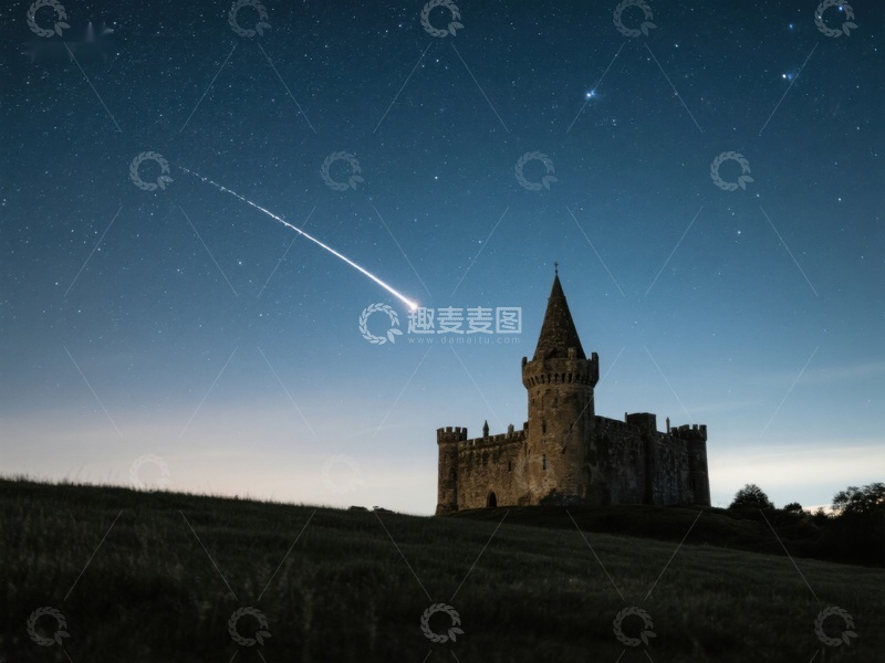 高清大图下载【趣麦麦图】夜空流星划过古堡