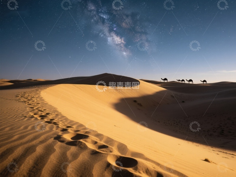 高清大图下载【趣麦麦图】星空下的沙漠驼队
