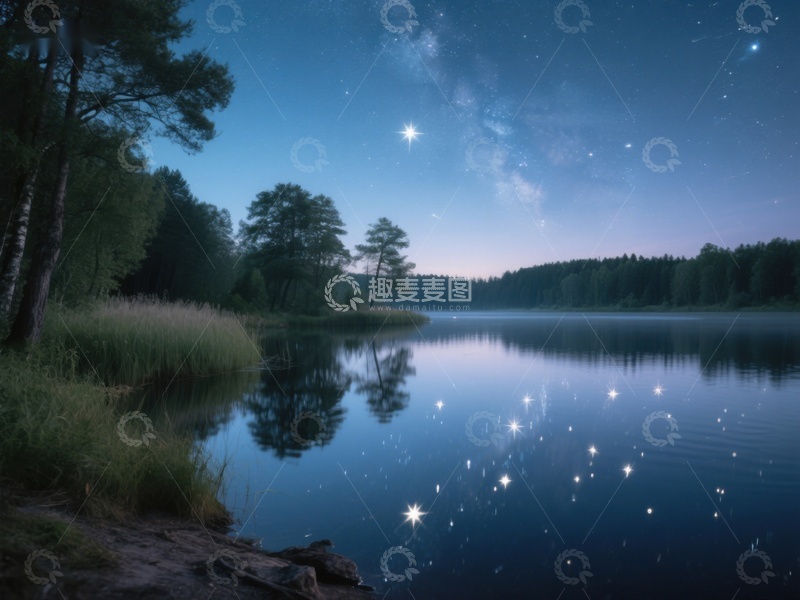 高清大图下载【趣麦麦图】夜空下的宁静湖面