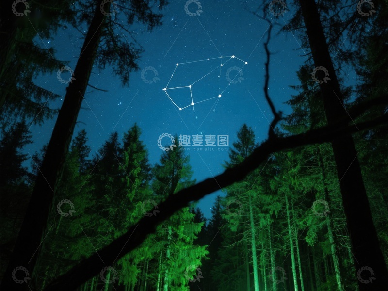 高清大图下载【趣麦麦图】夜空下的森林与星座