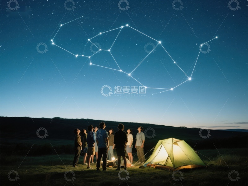 高清大图下载【趣麦麦图】夜空下露营，仰望星座