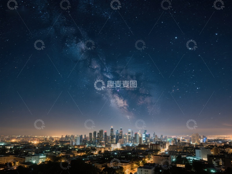 高清大图下载【趣麦麦图】城市夜景与银河星空