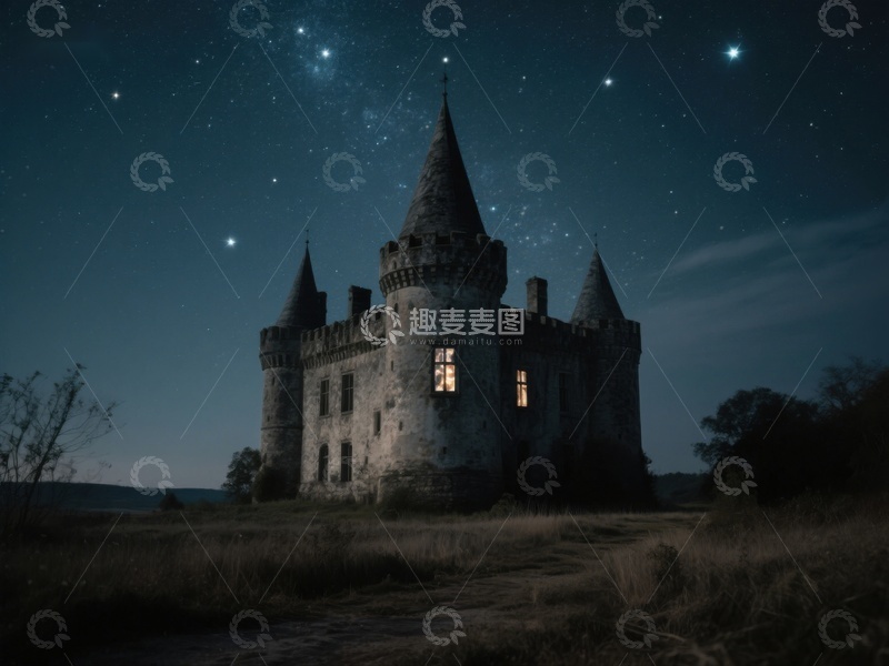 高清大图下载【趣麦麦图】夜空下的古老城堡