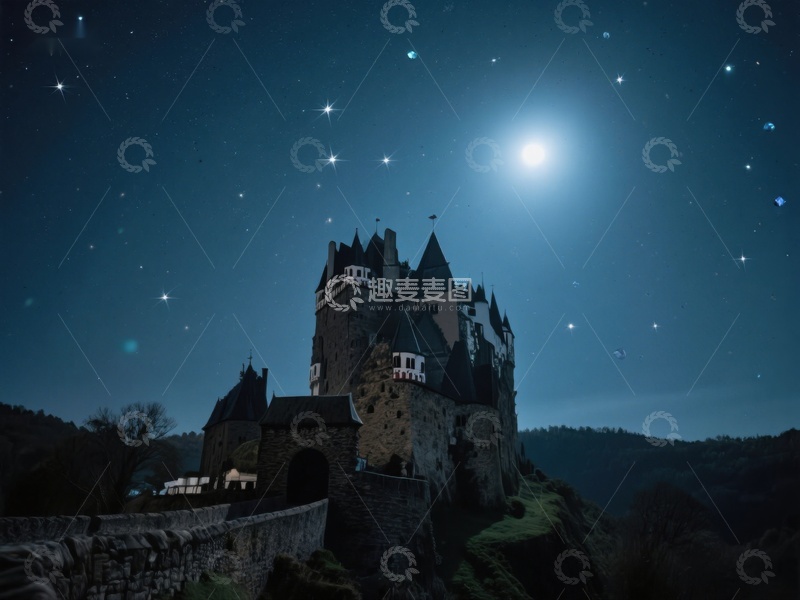 高清大图下载【趣麦麦图】夜空下的古老城堡