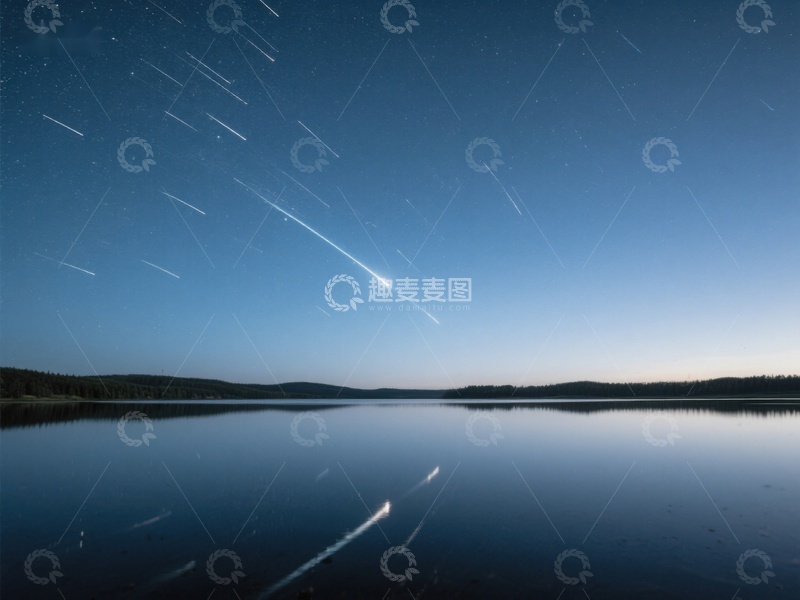高清大图下载【趣麦麦图】夜空流星划过平静湖面
