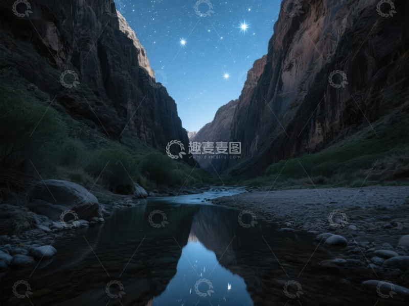 高清大图下载【趣麦麦图】星夜峡谷河流倒影