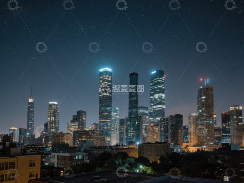 高清大图下载【趣麦麦图】夜幕下的城市天际线