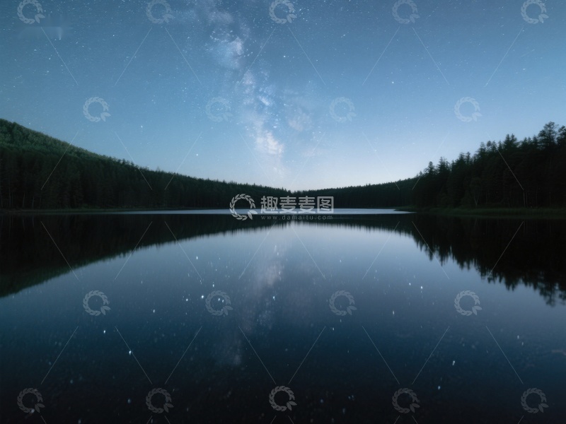 高清大图下载【趣麦麦图】夜空银河倒映平静湖面