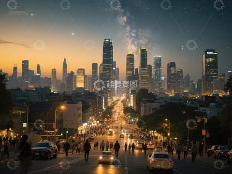 夜幕下的城市天际线