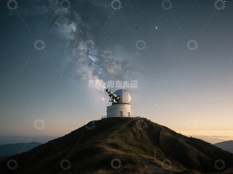 高清大图下载【趣麦麦图】山顶天文台观测星空