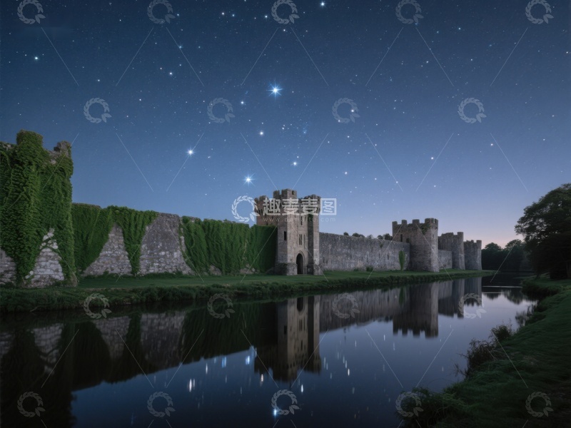 高清大图下载【趣麦麦图】夜空下的古堡倒影