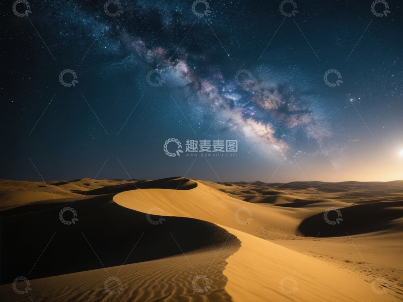 高清大图下载【趣麦麦图】沙漠夜景与银河
