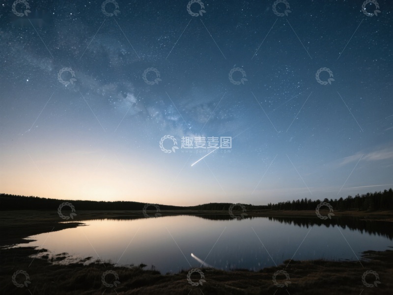 高清大图下载【趣麦麦图】银河夜空下的静谧湖景