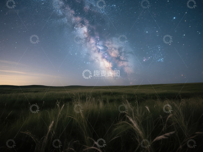高清大图下载【趣麦麦图】草原夜空下的银河美景