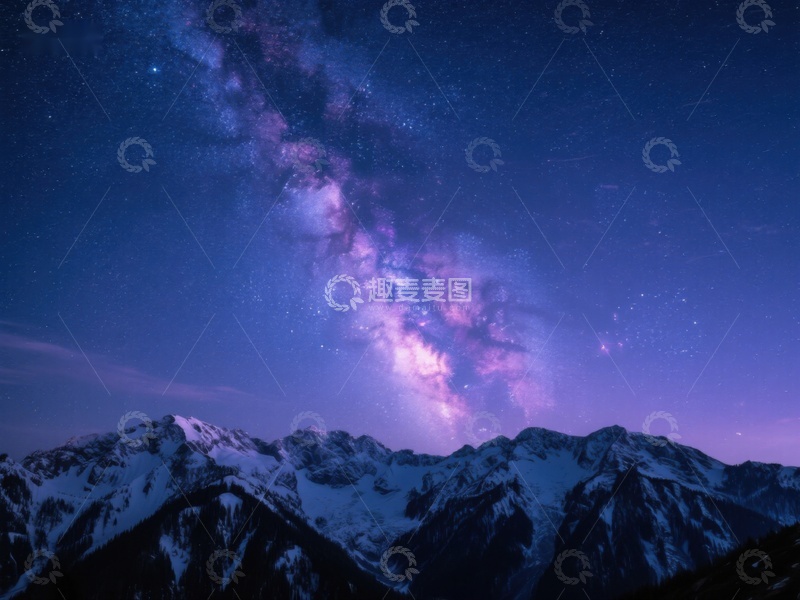 高清大图下载【趣麦麦图】雪山夜景与银河星空