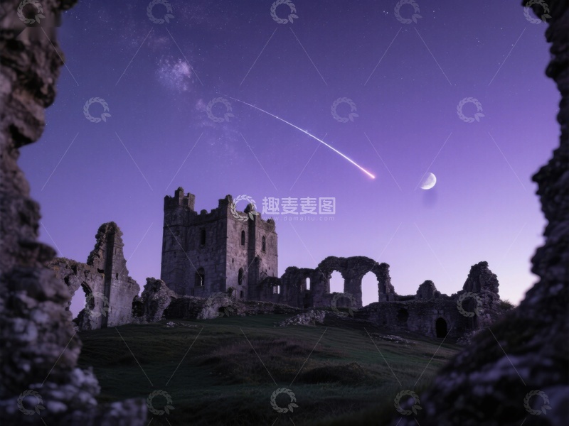 高清大图下载【趣麦麦图】夜空下的古堡遗迹