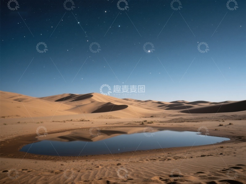 高清大图下载【趣麦麦图】沙漠夜景中的静谧水潭