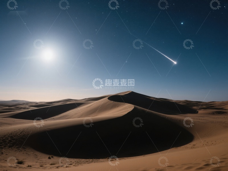 高清大图下载【趣麦麦图】沙漠夜景：流星划过星空