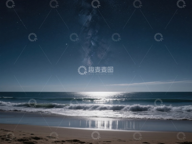 高清大图下载【趣麦麦图】夜空下的海滩与银河